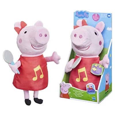 Peppa Pig Oink-Along Songs Peppa Singing Plush Doll with Sparkly Red Dress and Bow, Sings 3 Songs ตุ๊กตาร้องเพลงได้