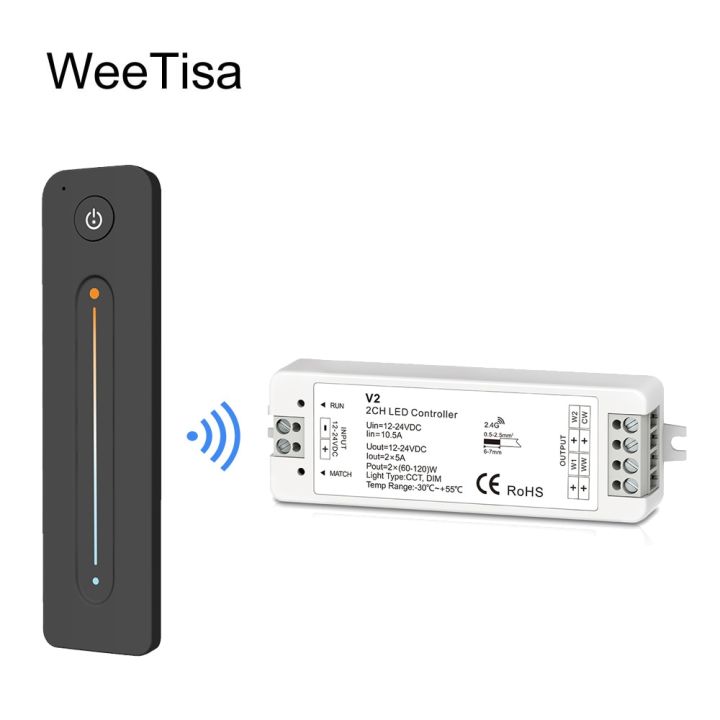 ww-cw-ตัวควบคุมไฟ-led-cct-2ch-12v-24v-dc-10a-led-dimmer-rf-2-4g-รีโมทคอนโทรลไร้สายสำหรับสี-dual-เส้นไฟ-led-สีขาว