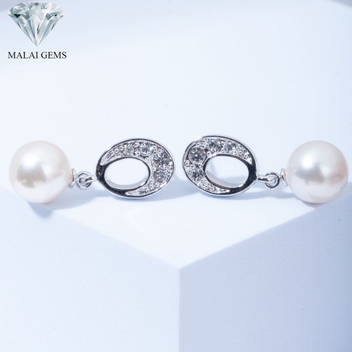 malai-gems-ต่างหูมุก-เงินแท้-silver-925-เพชรสวิส-cz-เคลือบทองคำขาว-รุ่น-21005878-แถมกล่อง-ต่างหูเพชร-ต่างหูเงินแท้