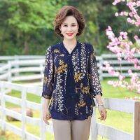 Plus Size Womens XL-5XL Spring and Summer New Tops Fashion V-neck 3/4 Sleeve Chiffon Shirts