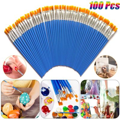 100Pcs Flat Paint Brushes Acrylic Oil Brushes Set Durable Synthetic Nylon Bristles Plaster Coloring Painting Art Essential Props Paint Tools Accessori