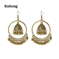 Kuhong ชาติพันธุ์รอบ Gold Silver Alloy ต่างหูตุ้มหูผู้หญิงมุกคลาสสิกต่างหูระย้า