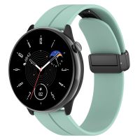 สำหรับ Amazfit GTR Mini ตะขอแม่เหล็กพับได้สีดำหัวเข็มขัดสายนาฬิกาข้อมือซิลิโคน (สีน้ำเงินเข้มสีเขียว)