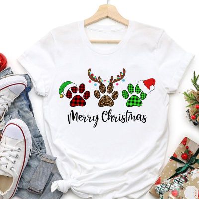 เสื้อยืด พิมพ์ลายกราฟิกสุนัขตลก Merry Christmas น่ารัก เหมาะกับเทศกาลคริสต์มาส ปีใหม่ สําหรับผู้หญิงS-5XL