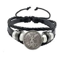 Amulet Symbol Bracelet Archangel St.Michael Protect Me Saint Shield Glass Time Gem Russian Orhodox Black Woven Bangles for Men Charms and Charm Bracel