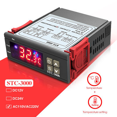 เครื่องควบคุมอุณหภูมิดิจิตอลพร้อมหัววัด,เซ็นเซอร์ควบคุมอุณหภูมิ STC-3000 DC 12V 24V AC 110V-220V
