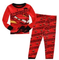 [COD] Boys and children European spring autumn winter models Long-sleeved cartoon car T-shirt top printed trousers two-piece suit