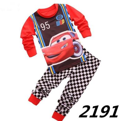 เด็กเด็กสีแดงแขนยาวชุดนอน checke กางเกงผ้าฝ้ายเสื้อผ้าชุดการ์ตูนชุดนอน 2y-7y 1 เซ็ต 73cx-2191