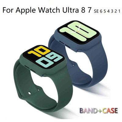 แก้ว + เคส + สายสำหรับสายคาด Apple Watch 49มม. 44มม. 40มม. 45มม. 41มม. 38มม. 42มม. 44มม. สายนาฬิกาซิลิโคนสร้อยข้อมือ I Watch Series Ultra 8 3 4 5 6 Se 7