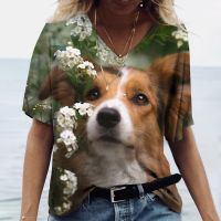 Women T-Shirt Cute Dog Pattern 3d Print T-Shirt Funny Top Casual Streetwear Loose T-Shirt Women V-Neck Short Sleeve Tee For Girl