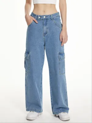 Cider Pocket Wide Leg Jeans กางเกงยีนส์ขายาวผู้หญิง กางเกงแฟชั่นผญ สไตล์เกาหลี ลุคชิวๆ แนวสตรีท