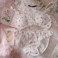 2021Japanese Sweet Girl Korean Beautiful Underwear Lolita Bra and Panty Set Ethika Women Kawaii Cup Cotton Floral Lingerie Femme New