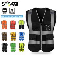 SFVest High Visibility Reflective Safety Vest Safety Clothing Work Reflective Vest Multi Pockets Workwear Safety Waistcoat Men