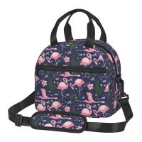 ☢℗ Flamingo Bird Insulated Lunch Tote Bag for Women Flowers Pattern Resuable Thermal Cooler Food Lunch Box Kids School Children