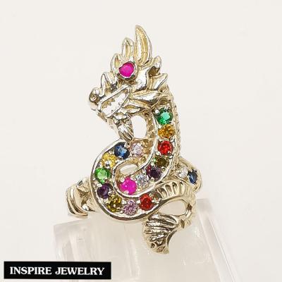 Inspire Jewelry ,แหวนพญานาค นพเก้า/ทับทิม  ตัวเรือนอัลปาก้าอย่างดี (Thai Quality) พรเก้าประการ นำโชค เสริมดวง งานจิวเวลลี่  พร้อมถุงกำมะหยี่