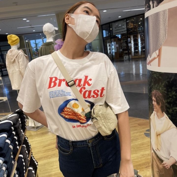 พร้อมส่งเสื้อเฮีย-เสื้อ-break-fast-ผ้าcotton-100-มีสองสี-ทั้งทรงปกติและ-oversize-cotton-t-shirt