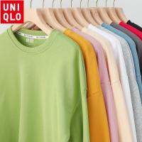 （9 สีให้เลือก） Uniqlo ใหม่เสื้อสเวตเตอร์ผ้าฝ้ายลำลองนุ่มสบายเสื้อกันหนาวแบบหลวม ๆ