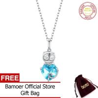 BAMOER จี้สร้อยคอแมวสำหรับผู้หญิง925เงินสเตอร์ลิงสีฟ้าลูกบาศก์ Zirconia Link Chain สร้อยคอเครื่องประดับหญิง SCN331