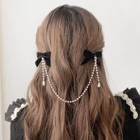 Pearl Chain Bow Hair Clip Pair Clip Ear Edge Hair Clip Edge Clip Black Velvet Bow Hair Accessories Hair Clips For Girls