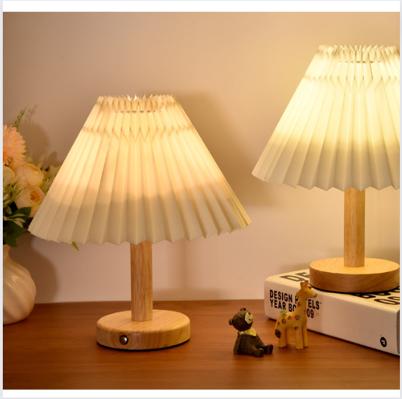 JUNHOME ️ Vintage Bed Lamp Pleated Table Lamp Lampu Tidur Bilik Malam