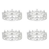 4X Royal King Crown สำหรับผู้ชาย-มงกุฎเจ้าชายโลหะและ Tiaras,หมวกงานเลี้ยงวันเกิดเต็มรอบ (สีเงิน)