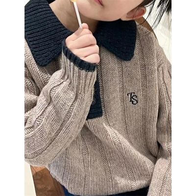 [COD] Korean childrens girls sweater lapel 2022 autumn knitwear boys Polo tops for big children long sleeves