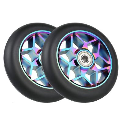 2 Pcs Scooter Accessories 110mm Scooter Wheels Colorful Pu Wheels Thick Stunt Car Wheels with Bearings