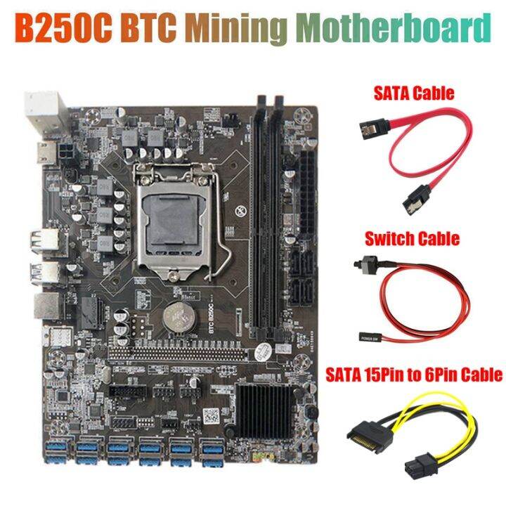 b250c-miner-motherboard-sata-15pin-to-6pin-cable-sata-cable-switch-cable-12-pcie-to-usb3-0-gpu-slot-lga1151-ddr4-for-btc