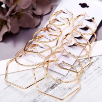 【YP】 Fashion Hyperbolic Hoop Earrings Set Gold Color Small Big Earring Female Jewelry