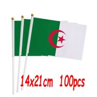 ZXZ 100pcs Algeria hand waving Flag 14*21cm Polyester Double Side Printing DZ Algeria Hand Flag with plastic flagpole