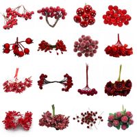 【cw】 Red Theme Artificial FlowerStamen Berries BundleChristmas Decoration WeddingGiftWreaths Xmas Decor