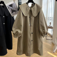 Spot parcel post European Goods High-Grade Mid-Length Doll Collar Windbreaker for Women Spring and Autumn Design Sense Niche Lazy chic Overcoat Coat