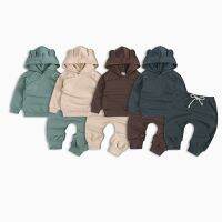 2 Pcs Essential Autumn Baby Clothes Clothing Sets Clothes For Newborns Girls Solid Hoodie Ear Sweatshirt+Pants Boys Outfit 6-24M  by Hs2023