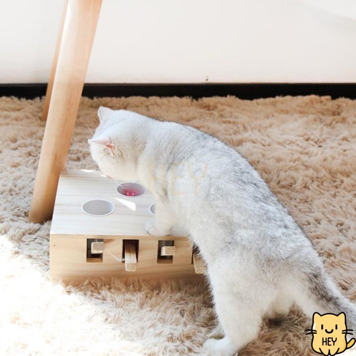 กล่องแมวตบปริศนา-กล่องไม้แมวงง-ฝึกทักษะ-ตบยังไงก็ไม่โดน-ขัดใจแมวจริงจริ๊ง-ของเล่นแมว
