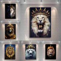 Modern Wall Decor Animal Art พิมพ์ผ้าใบ-Lion King พร้อมมงกุฎสร้างแรงบันดาลใจความกล้าหาญภาพวาดโปสเตอร์สำหรับห้องนั่งเล่น-Cuadros-คุณภาพสูง