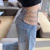 Sexy Hollow Out Chain Streetwear Jeans for Women Summer High Waist Loose Harajuku Straight Denim Pants Fashion Korean Y2K Jeans2023