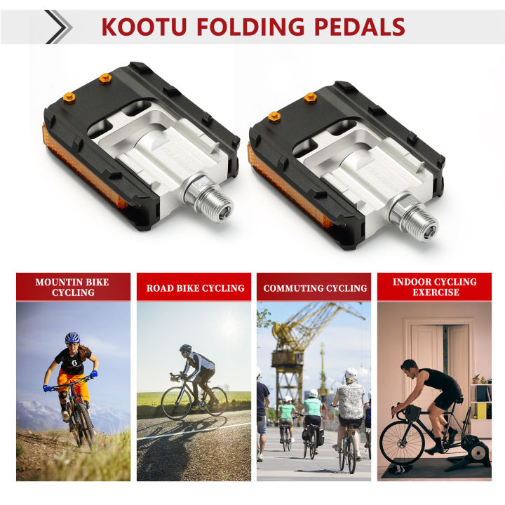 kootu-แป้นเหยียบจักรยานพับได้-แป้นเหยียบพับสองด้าน-กันลื่นและทนทานสำหรับจักรยาน-universal-9-16-ชุดแป้นเหยียบพับ-14mm