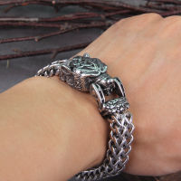 Vikings Jewelry Stainless Steel Russian Bear Bracelet Mens Mesh Chain Can Open Bear Mouth Punk Bracelets Biker Jewelry