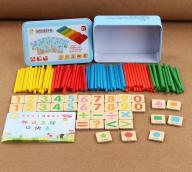 Bộ que tính học toán gỗ thông hộp sắt đồ chơi giáo dục gỗ an toàn cho trẻ thumbnail