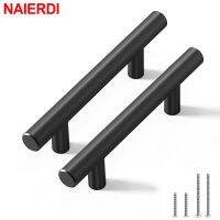 【LZ】☇■  NAIERDI 20PCS Black Furniture Handle Stainless Steel T Bar Brushed Gold Kitchen Handle Cabinet Pull with Cuttable Bamboo Screw