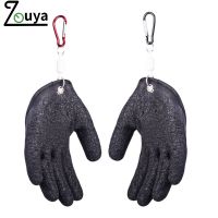 ZOUYA【✅ COD】ถุงมือยางจับปลากันลื่นกันทิ่มถุงมือตกปลาทอกันน้ำพร้อมหัวเข็มขัดแม่เหล็ก Peralatan Pancing กลางแจ้ง1ชิ้น