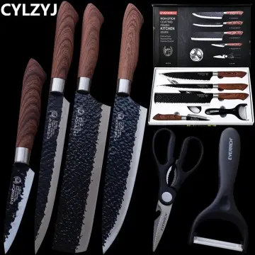 Kitchen Knives Set chef knives 6 sets Stainless Steel Forged Kitchen Knives  Scissors Peeler Chef Slicer Paring Knife Gift Case