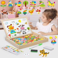 100 Pcs Wooden Children Animal Puzzle Writing Magnetic Drawing Board Blackboard Learning Education Toys Montessori Multifunction