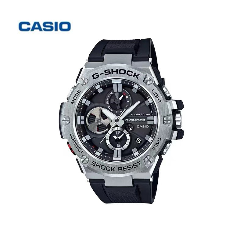 1.Casio นาฬิกาข้อมือผู้ชายแฟชั่น สายเหล็ก รุ่นG-Shock GST-B100D,GST-B100D-1A - สีขาว