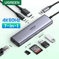 【ส่งจากกรุงเทพ】UGREEN อะเเดปเตอร์ พอร์ตฮับ HDMI USB C Hub 7 in 1 พร้อม 4K 60Hz HDMI Gigabit Ethernet 100W เครื่องอ่านการ์ด SD/TF พอร์ต USB 3.0 2 พอร์ต แท่นวางที่รองรับสำหรับ MacBook P