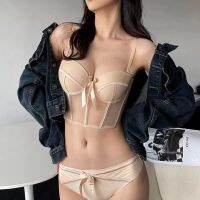 Chiffon Female Lingerie Tops Bralette No Steel Ring Thickened Invisible Bride Wedding Dress Underwear Panties Set Women Bras