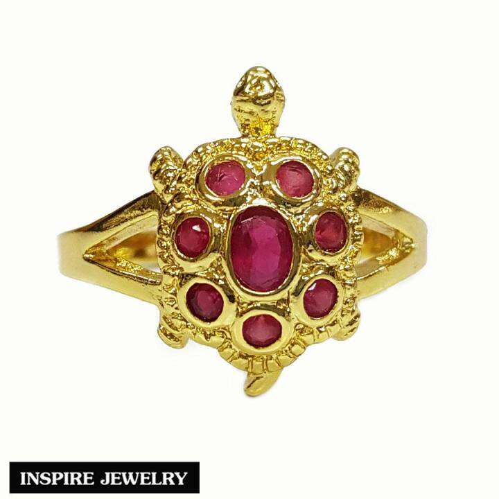 inspire-jewelry-แหวนเต่าทับทิม-thai-quality-นำโชค-เสริมดวง-ตัวเรือนหุ้มทองแท้-24k-พร้อมกล่องกำมะหยี่