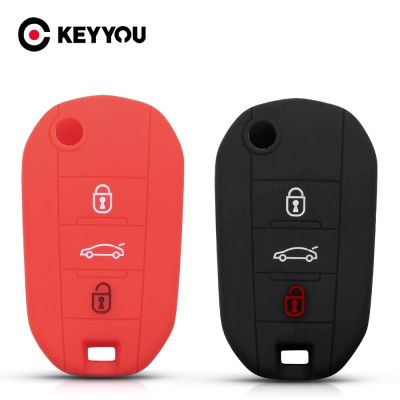 dfthrghd KEYYOU Silicone Car Key Case Protected Skin Cove For Peugeot 3008 208 308 RCZ 508 408 2008 407 307 4008 Remote Key 3 Button