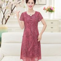 ฤดูร้อนใหม่แม่ชุดขนาดใหญ่ของผู้หญิงแขนสั้นชีฟอง cheongsam ยาวกลางอายุ 40 ปี 50 ปีกระโปรงบาง