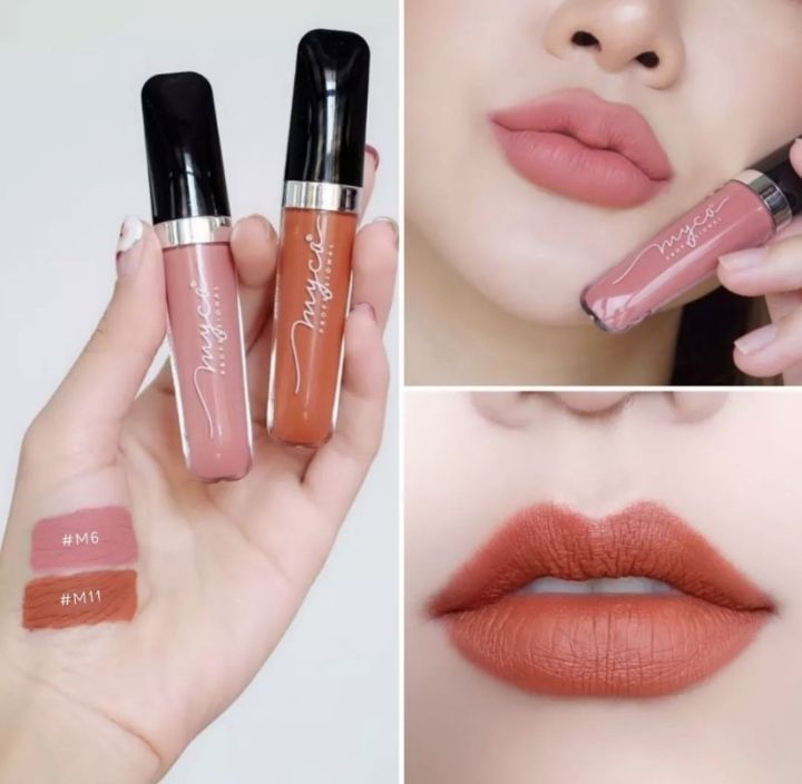 MYCA DUO SET ได้ 2 ชิ้น ลิปแมท MYCA M6 สีชมพู + M11 สีส้มอมน้ำตาล สีสวยแน่นติดทน สวยคุ้มยกเซต ไม่เลอะแมส